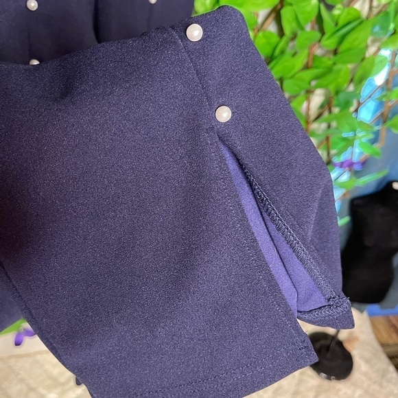 SHEIN Modely Pearls Beaded Split Hem Navy Flare Leg Pants Women’s Large 8/10 - Picture 5 of 14